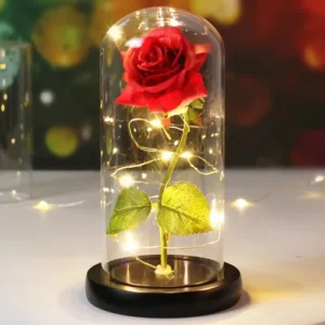 Rosa Eterna Rosa Artificial Cúpula De Cristal Con Luces Led