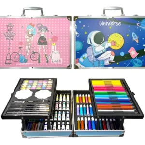 Set Kit Creativo Arte Dibujo Maleta Metálica 145pc Azul/rosa
