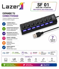 Multi Hub Usb 2.0 Luz Led 7 Puertos Switch Individual