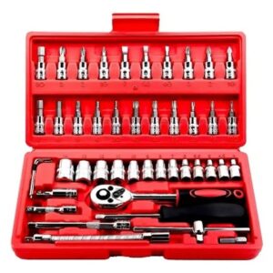 Juego De Copas X 46 Piezas Mecanica Automotriz Ratchet 1/4 Color Rojo