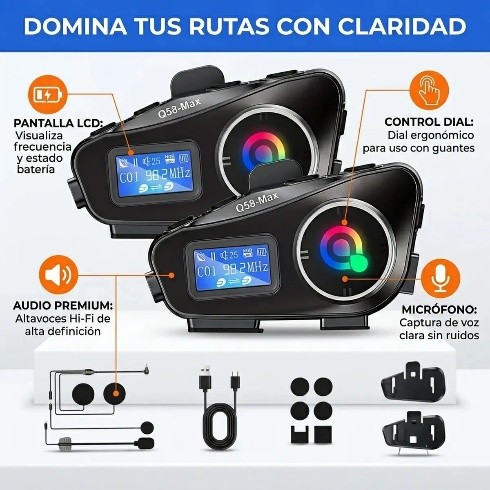 Intercomunicador Moto Q58 MAX Negro Bluetooth 5.3 IP65 25h Autonomía - Imagen 2